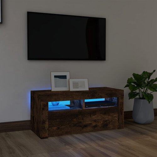 The Living Store TV omarica z LED lučkami dimljeni hrast 90x35x40 cm - TV Omarica, (21374984) Slike