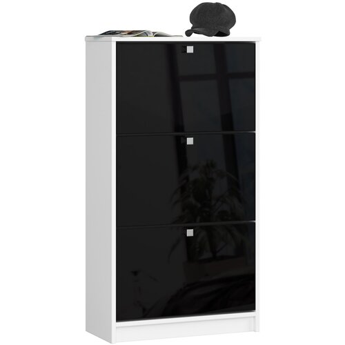 AKORD SHOE CABINET 3 TILTING DOORS 60 cm BELO / ČRNO SIJAJNO, (21713466) Cene