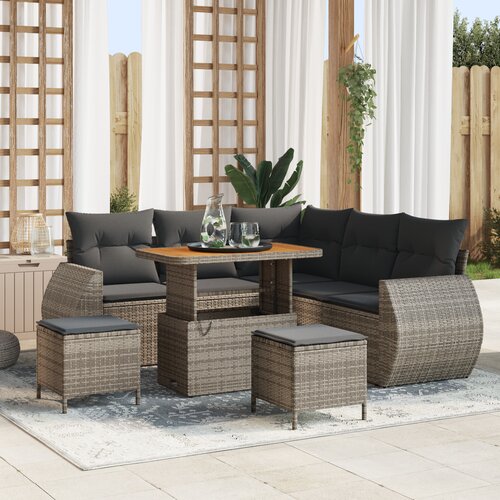 vidaXL 8-delni vrtni sofa set z blazinami Siva Poli Ratan Akacija Cene
