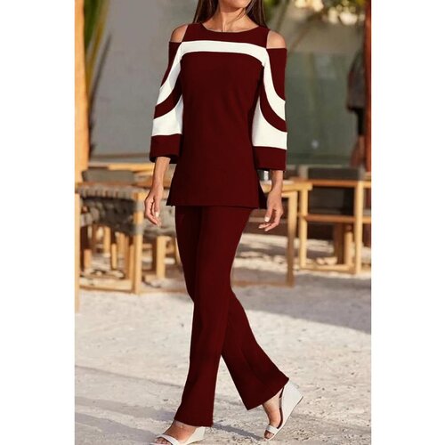 Fenzy Eleganten Komplet Majice In Hlač, Bordo Slike