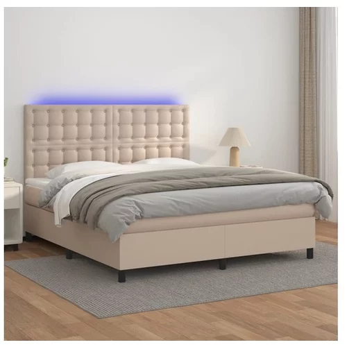  Box spring postelja vzmetnico LED kapučino 180x200 cm um. usnje