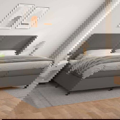  Krevet s oprugama i madracem sivi 200x200 cm od umjetne kože Cene