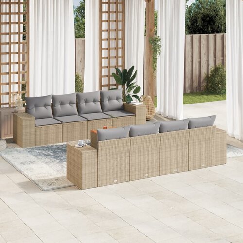 VidaXL 9-dijelni set vrtnih sofa s jastucima bež od poliratana Slike