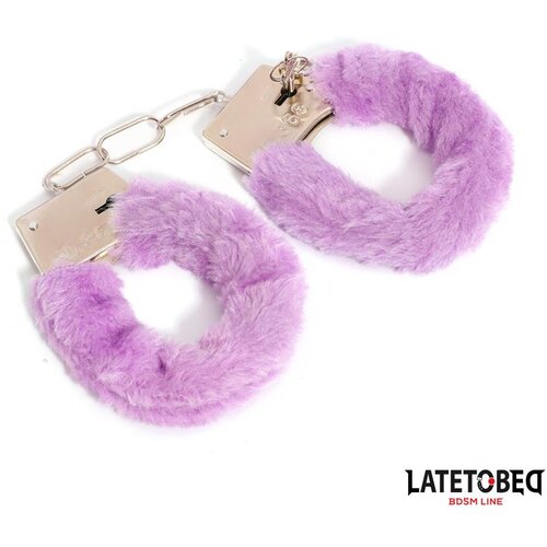 LateToBed BDSM Line Lisice metalne obložene lila pli&amp;scaron;em Slike