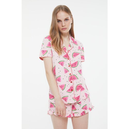 Trendyol Pink Watermelon Patterned Knitted Pajamas Set Cene