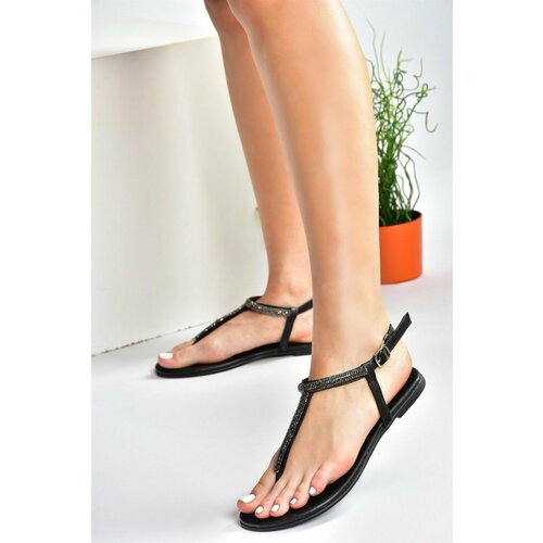 Fox Shoes Black Stone Detailed Flip-Flops Sandals Slike