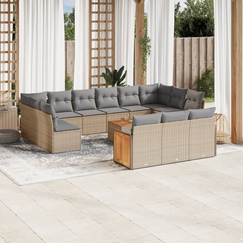 VidaXL 14-dijelni set vrtnih sofa s jastucima poliratan Bež Slike