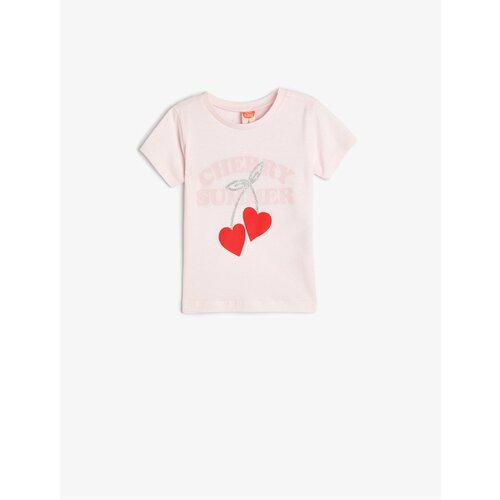Koton Heart Printed Short Sleeve Cycling Cotton T-Shirt Slike