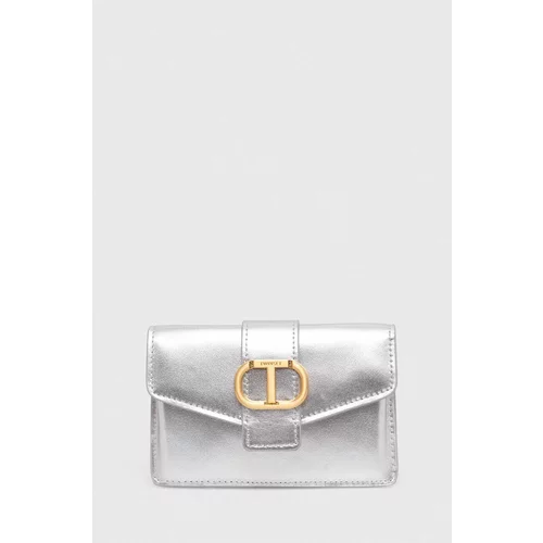 Twinset Usnjena denarnica ženski, srebrna barva