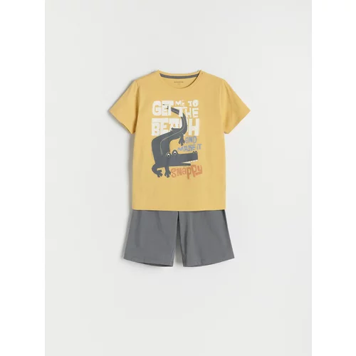 Reserved - Komplet pamučne pidžame s printom - boja senfa