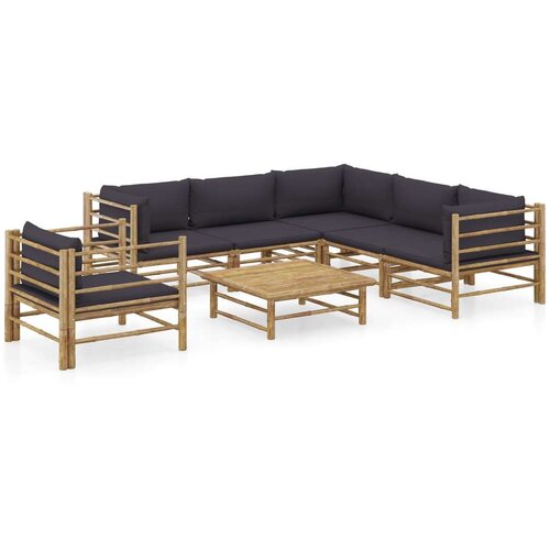  7-dijelna vrtna garnitura od bambusa s tamnosivim jastucima Cijene