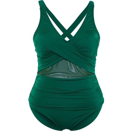 Trendyol Curve Emerald Green Mesh Detailed Swimsuit with Lifting Effect Slike