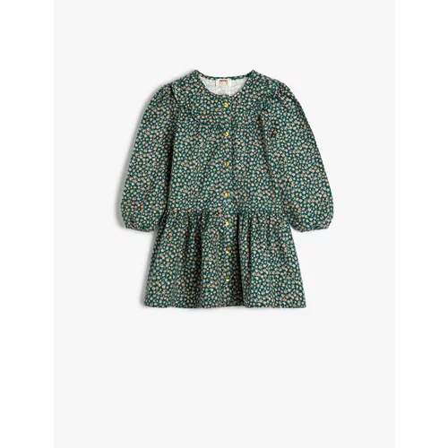 Koton Floral Dress Baby Collar Long Sleeve Buttoned Cotton