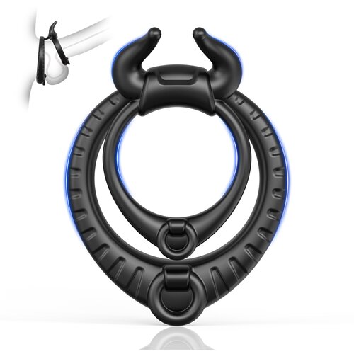 Paloqueth Bull Shape Dual Soft Silicone Erection Ring Black Cene