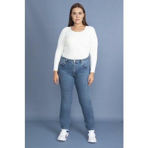 Şans Women's Plus Size Blue Wash Effect Jeans Slike