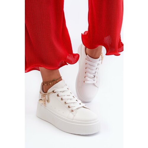 Kesi Women's Platform Sneakers with Pendants, White Tivissa Cene