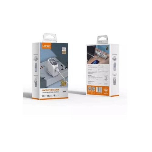  kucni punjac ldnio A2522C QC3.0, pd, pps, led display, 30W sa type c na iphone lightning kablom beli Cene