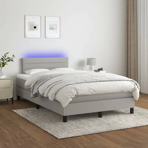  Box spring postelja z vzmetnico LED sv. siva 120x200 cm blago, (20725379)