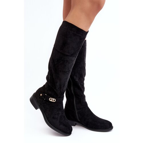 Kesi Insulated suede boots with flat S heels. Barski Black Slike