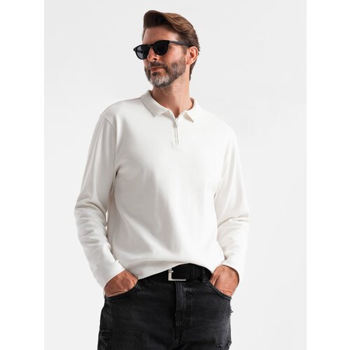 Ombre Men's polo longsleeve with zippered collar - white Cijene