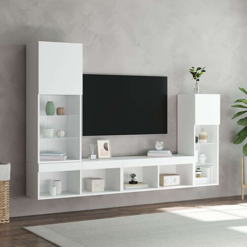  4-dijelni zidni TV elementi s LED bijeli od konstruiranog drva Slike