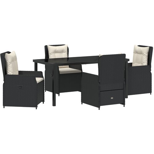 vidaXL 5-dijelni vrtni set za objedovanje crni poli ratan, vrtni stol crni 160x80x73 cm od kaljenog stakla Cijene