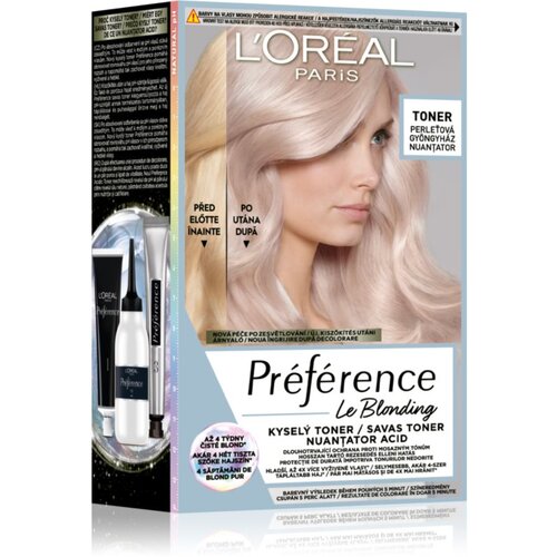 L´Oréal Paris Préférence Le Blonding Toner kislinski toner za nevtralizacijo medeninastih podtonov odtenek 02 Pearl Blonde 1 kos Cene