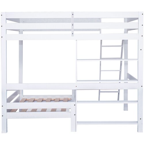 Lumor Postelja Mezzanine 90x200 cm z policami za shranjevanje in kavčem - masivni les + MDF - bela, (22156146) Cene