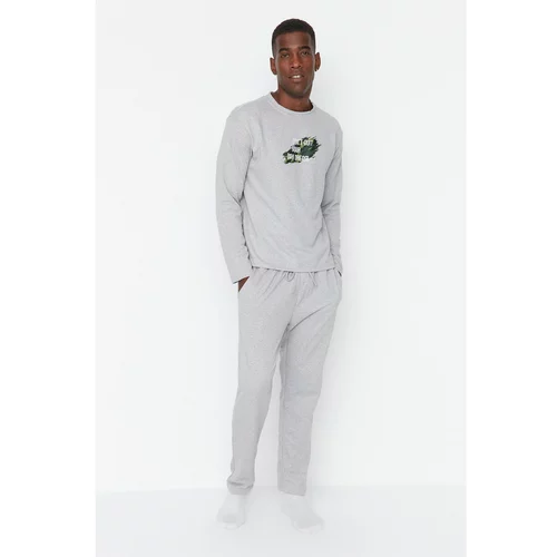 Trendyol Men's Gray Printed Regular Fit 2 Yarn Knitted Pajamas Set