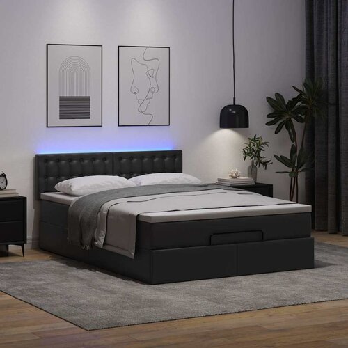 VidaXL Otomanski okvir kreveta s madracem crni 140x200cm umjetna koža Slike