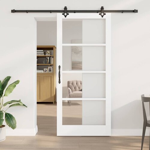  Klizna vrata Bijelo 93 x 211 cm Masivna borovina i staklo Cene