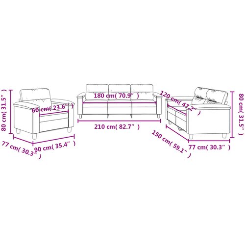  3-dijelni set sofa s jastucima bež tkanina od mikrovlakana Slike