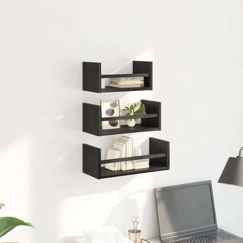  Set zidnih polica 3 pcs Crni hrast 40x16x14cm Konstruirano drvo Slike