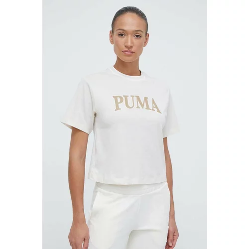 Puma Bombažna kratka majica ženski, bež barva