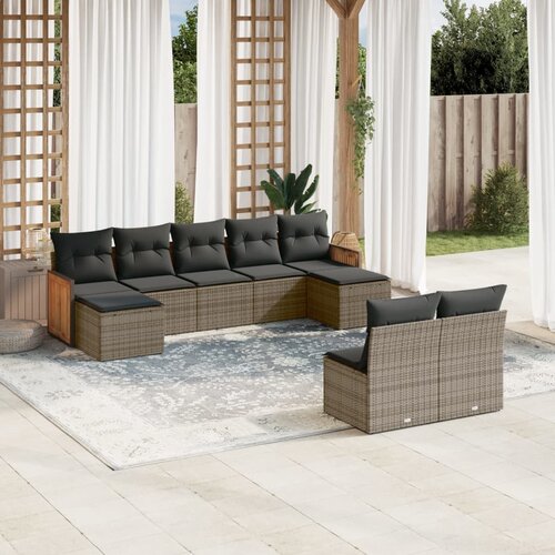 VidaXL 9-dijelni set vrtnih sofa od poliratana s jastucima sivi Slike