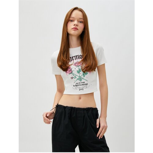 Koton Crop T-Shirt Printed Short Sleeve Crew Neck Cotton Slike