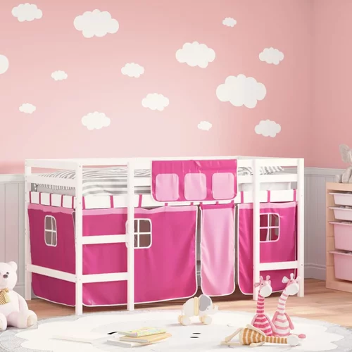 vidaXL Dječji krevet na kat i zavjese ružičasti 90 x 200 cm borovina