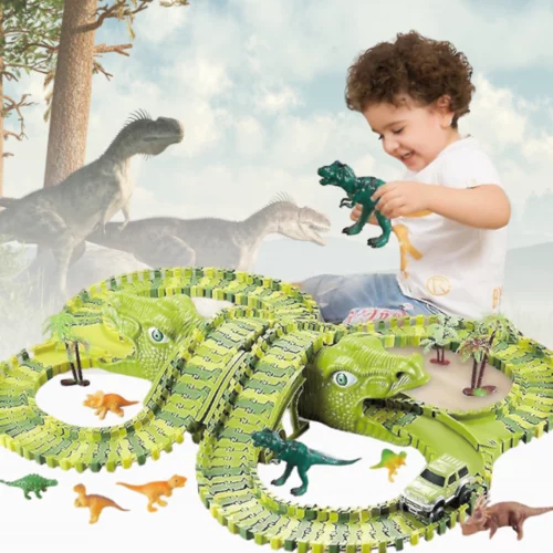 LocoShark Loco Dinosaur Track - Dječja auto staza s dinosaurima (288 komada) - 1+1 GRATIS