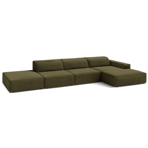 Micadoni Kaki zelena žametna kotna sedežna garnitura (desni kot/z ležalnikom) Jodie &amp;ndash; Slike