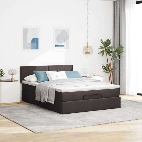  Otomanski krevet s madracem i LED tamnosmeđi 140x190 cm tkanine Slike