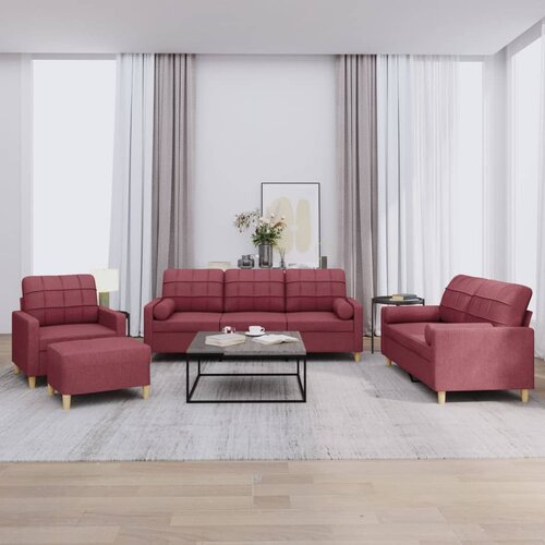  4-dijelni set sofa s jastucima crvena boja vina od tkanine Cijene