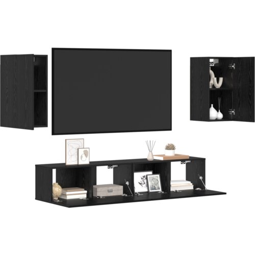 vidaXL Set TV ormarića s policom s pohranom s vratima 4 pcs Crni hrast 80 x 30 x 30.5 cm Cijene
