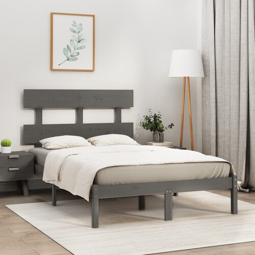 The Living Store Posteljni okvir siv iz trdnega lesa 135x190 cm - Posteljni Okvir, (21527242) Slike