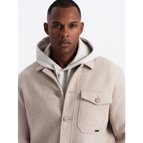 Ombre Men's lightweight fleece jacket with viscose - beige Cene