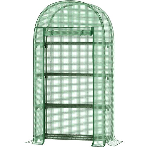 Outsunny vrtni rastlinjak s 4 kovinskimi policami in PE pokrovom, rastlinjak z drsnimi vrati 80x49x160 cm, zelene barve, (20710884) Slike