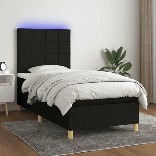  Box spring postelja z vzmetnico LED črna 90x200 cm blago, (20790725)