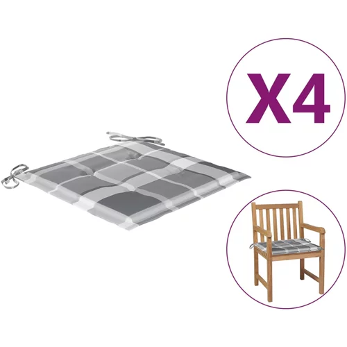 vidaXL jastuci za vrtne stolice 4 kom sivi karirani 50x50x3 cm tkanina