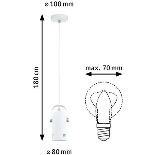 PAULMANN 79767 - Luster LAVEA na sajli, 1xE27/15W, 230V, bela Slike