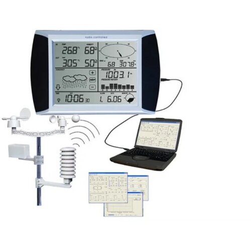  Meteorološka stanica za merenje temperature, pritiska, brzine i smera vetra, vlažnosti, količine kiše i rose - outdoor & indoor touch screen unit (bežično do 100m), USB ka računaru i softver-prognoza, alarmi, statistike Cene