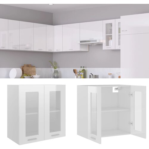vidaXL Viseći stakleni ormarić visoki sjaj bijeli 60x31x60 cm iverica Cijene